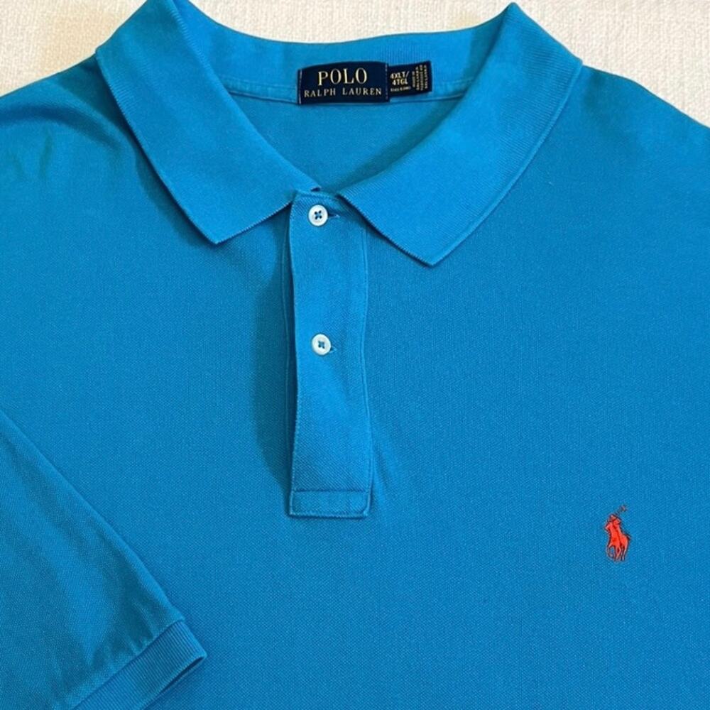 4XLT Polo Ralph Lauren Men’s Shirt Big & Tall Turquoise Blue Red Pony Polo Pique